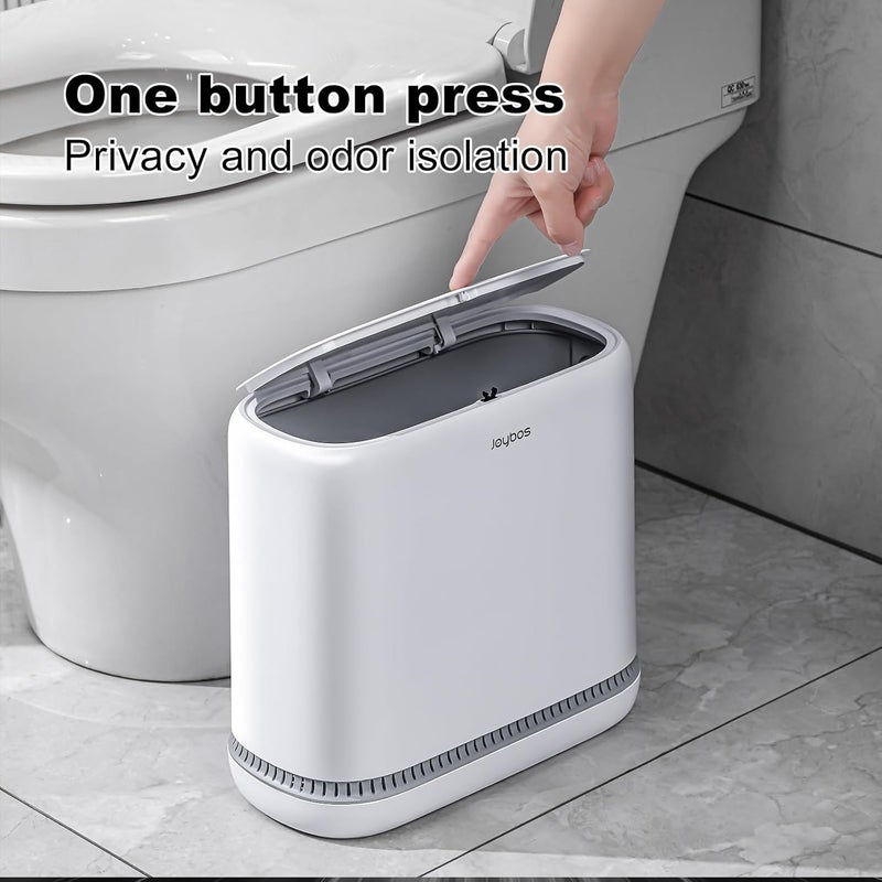 Joybos Bathroom Trash Cans,Adsorption Garbage Can with Press Type Lid,10L Dogproof Slim Plastic Narrow Trash Bin,3 Gallon Garbage Bin for Home,Office and Narrow Place - Image 4